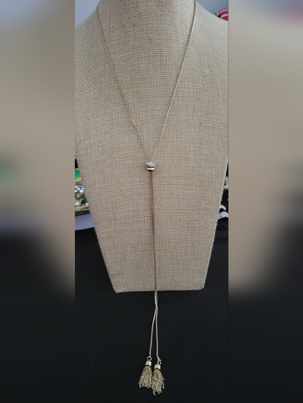 Goldtone Dainty Lariat Necklace with Crystal Slider
